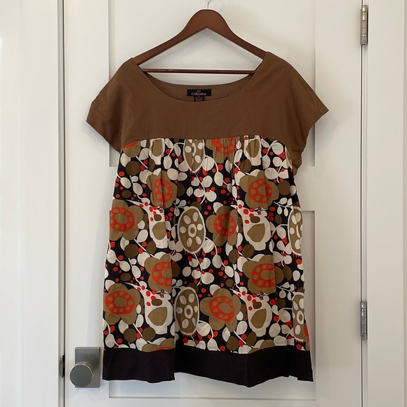 Fun Cotton 2X Brown and Orange retro Pattern Tunic Top - Picture 1 of 5